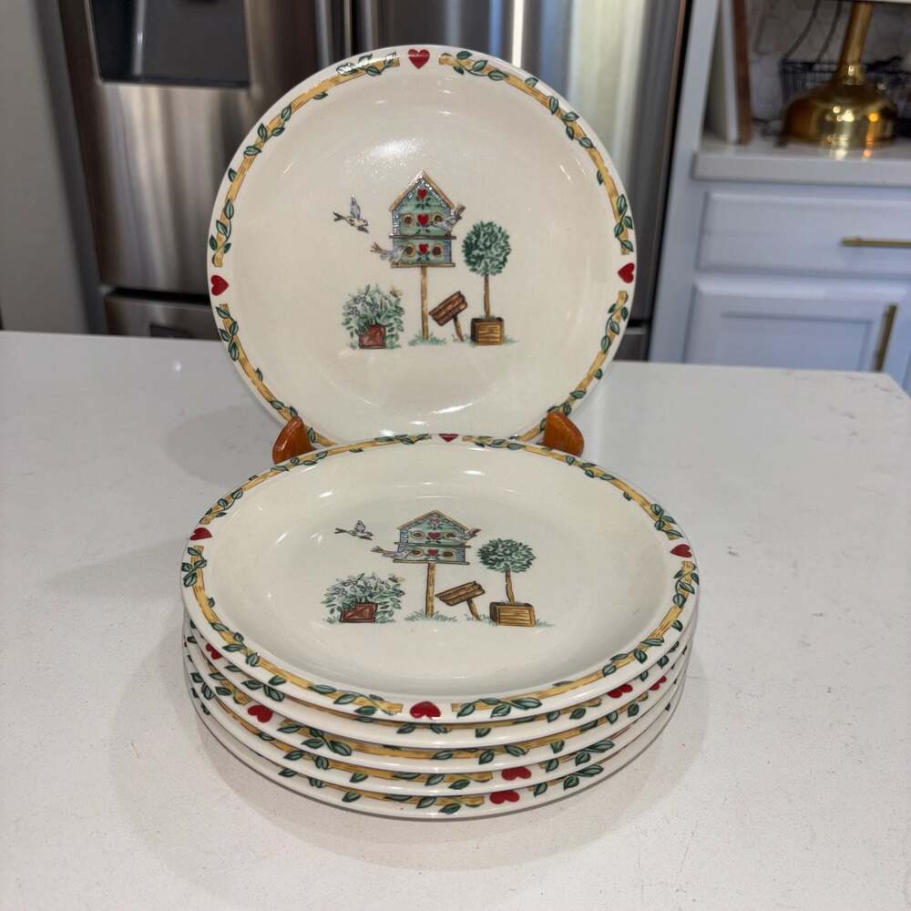 Set of 6 Thomson Pottery Birdhouse Pattern Salad Plates